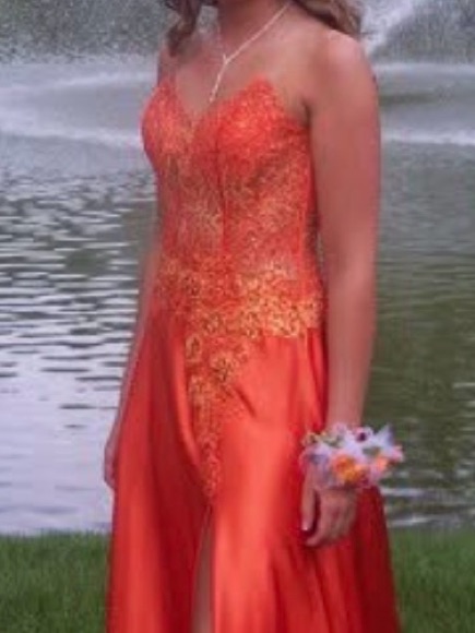 Elegant Orange Lace Appliqu Prom Dress